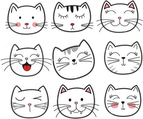 Cat Faces Drawings, Cute Cat Face Drawing, Cat Face Drawing, Cat Template, Cute Cat Face, Doodle Tattoo, Cat Doodle, Doodle Designs, Cat Crafts