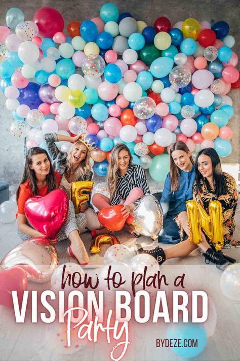 How to Host an Epic Vision Board Party Goal Setting Party, Vision Board Party Themes, Vision Board Activity, Goal Celebration, Board Party, Vision Board Party, A Vision Board, New Year Goals, Creating A Vision Board