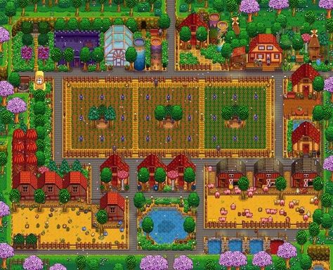 Stardew Valley Buildings, Farm Layout Stardew Valley, Stardew Valley Farm, Stardew Farms, Stardew Valley Layout, Stardew Valley Tips, Stardew Valley Farms, Valley Game, Stardew Valley Fanart