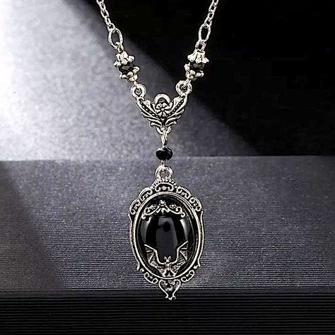 Bat Pendant Cameo Style Necklace Black Silver Rosary Beads Style Unisex Womens Women Woman Woman’s Teen Teens Teenager Female Females Man Men Male Mens Mans Males Stylish Fashion Accessories Accessory Great Gift Idea Present Tags : Witch Witches Witchs Witchcraft Coven Warlock Wizard Medium Physic Channeler Gothic Goth Emo Punk Egirl Rocker Rock Star E Girl Boho Gypsy Morticia Wednesday Adams Family Elvira Munsters Halloween Spooky Creepy Scary Horror Gore Crime Victorian Era Vintage Timeless Ha Bat Sweater, Vampire Jewelry, Bat Pendant, Bat Necklace, Grunge Clothing, Vintage Pendant Necklace, Sweater Necklace, Gothic Vampire, Black Gems