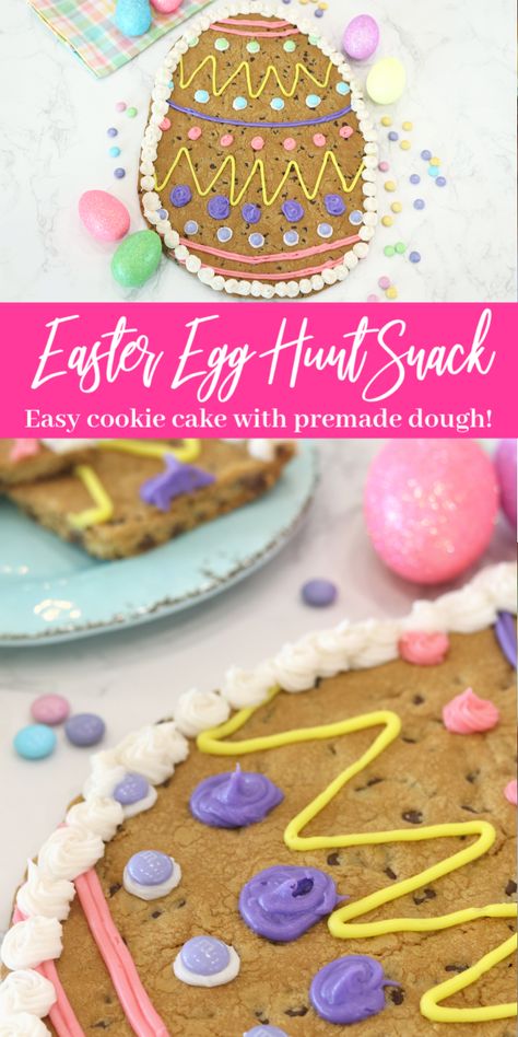 Easter Snack Recipes, Easy Cookie Cake, Easy Easter Snacks, Easter Egg Cookie, Egg Shaped Cookies, Easter Snack, Homemade Cookie Dough, Easy Easter Desserts, Easter Egg Cookies