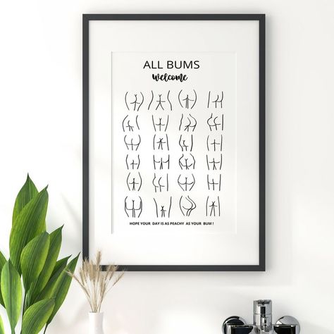 All Bums Welcome Print, Danish Bathroom, Quirky Bathroom Decor, Bathroom Decor Wall Art, Quirky Bathroom, Bathroom Decor Wall, Bathroom Wall Decor Art, Trendy Art Prints, Wall Art Bathroom