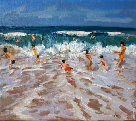 Beach Art Painting, English Art, Painting People, Water Art, Unique Paintings, Ocean Painting, British Art, Beach Painting, Water Painting