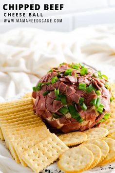 Chipped Beef Cheese Ball is a great party appetizer with just a few ingredients that come together in just a matter of minutes. Perfect to serve with crackers and pretzels. #partyfood #cheeseball #cheese Green Onion Cheese Ball, Onion Cheese Ball, Chipped Beef Cheese Ball, Beef Cheese Ball, Mexican Sour Cream, Dried Beef, Cheese Ball Recipe, Sour Cream Dip, Healty Dinner