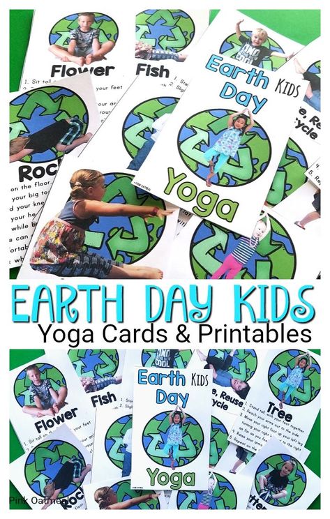 Earth Day kids yoga cards and printables are perfect activities for preschoolers.  Elementary age kids will enjoy these fun yoga poses that remind them to recycle, reuse and exercise their bodies! Pediatric Physical Therapy Activities, Pink Oatmeal, Earth Day Coloring Pages, Fun Yoga Poses, Fine Motor Activities For Kids, Yoga Cards, Earth Day Crafts, Activities For Preschoolers, Earth Day Activities