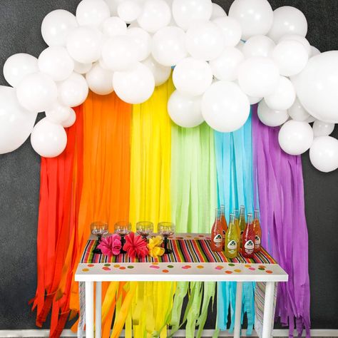 PRICES MAY VARY. Everything You Need In One Kit- This premium rainbow color balloon set comes with all you need to decorate your party. We have put all these items together, DIY them for your party Rainbow Cloud backdrop, would give you a unique Rainbow Theme party. Rainbow Party Decorations PACKAGE INCLUDES: Your order contains premium Latex White Balloons 60pcs, 6pcs Color Crepe Paper Streamers and Balloon Garland Accessories Kit (tie tools,16ft balloon decorating strip tape,1 roll balloon adh Baby Shower Rainbow Theme Zazzle, Rainbow Baby Shower Treat Table, Boohoo Rainbow Birthday, Rainbow Lights Party, Rainbow Balloon Ring, Rainbow Party Flowers, Kids Rainbow Party Table, Rainbow Theme Party Games, Rainbow Crepe