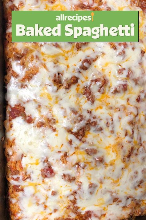 Baked Spaghetti Lasagna, Chili Over Spaghetti, Easy Baked Spaghetti Recipe Ground Beef, Baked Spaghetti With Ground Beef, Spaghetti Casserole Recipe Ground Beef, Bake Spaghetti Recipe, Easy Spaghetti Bake, Midwest Cooking, Spaghetti Pie Recipe Easy