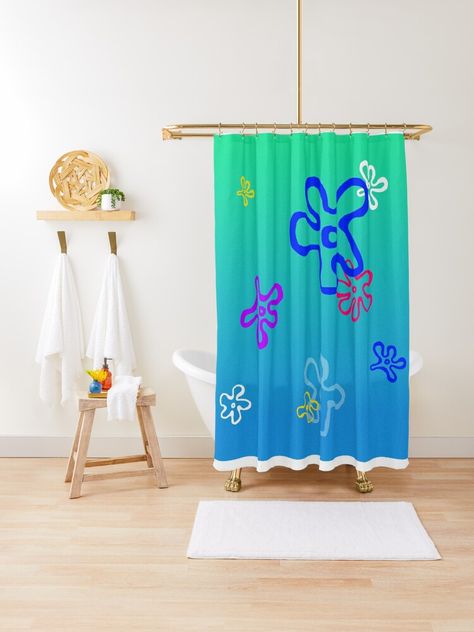 Spongebob Shower Curtain, Spongebob Bathroom Ideas, Spongebob Bathroom, Spongebob Sky, Kids Bathroom Sets, Spongebob Party, Spongebob Birthday, Shower Hooks, Dorm Ideas