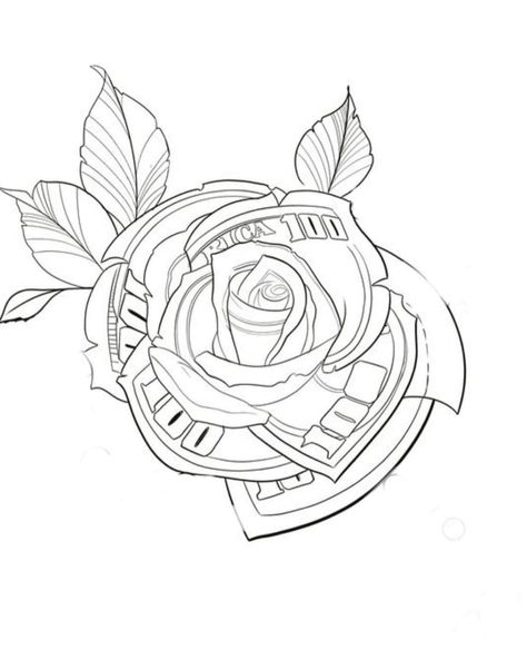 Money Flower Tattoo Designs, Money Rose Stencil, Money Rose Tattoo Design, Money Tattoo Stencil, Money Rose Tattoo Stencil, Rose Stem Tattoo, Dollar Rose, Money Rose Tattoo, Tatts Ideas