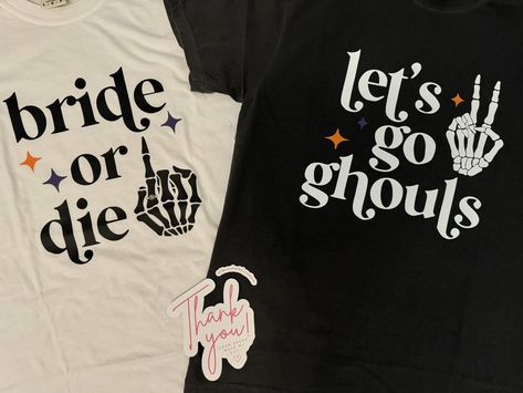 💜🧡 Let’s go ghouls 🧡💜 Be on the lookout for more custom shirts & Etsy shop news ✨ Interested in a custom order? PM me ✨ #bachelorette #bacheloretteshirts #bachtrip #bachelorettetrip #custommade #customshirts #crafty #craftymom #stayathomemom #bride #bridesmaids #brideordie #letsgoghouls #letsgogirls Bachelorette Trip, Crafty Moms, Bachelorette Shirts, Custom Orders, Custom Shirts, Custom Made, Etsy Shop, Let It Be, Quick Saves