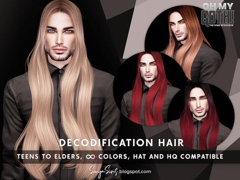 The Sims Resource - Oh My Goth - Decodification Hair Males Very Long Straight Hair, Goth Sims 4, Sims 4 Cc Goth, Goth Male, Traditional Goth, Sims 4 Anime, Gothic Hairstyles, Goth Hair, Male Hair