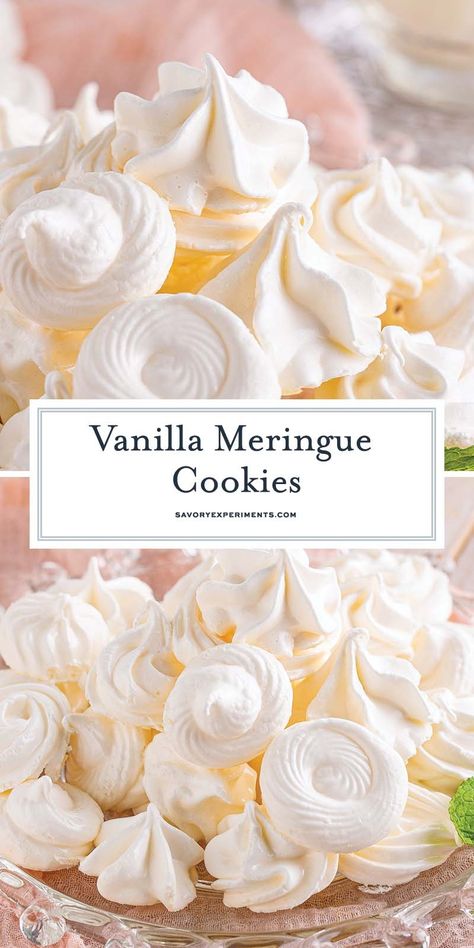 Light, crispy and airy, these EASY Vanilla Meringue Cookies taste like a crispy marshmallow and melt in your mouth! Vanilla Meringue Cookies, Jul Kaka, Meringue Cookie Recipe, Mini Meringues, Winter Desserts, Meringue Cookies, Cookie Calories, Halloween Desserts, Best Dessert Recipes