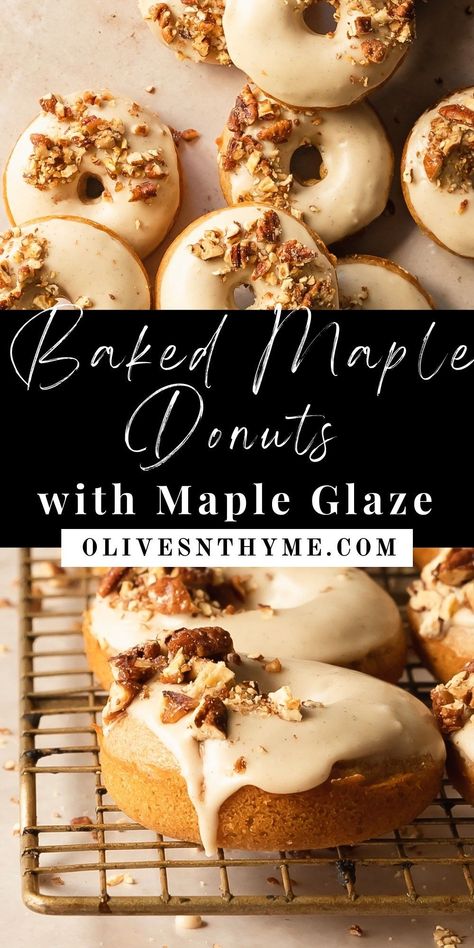 These maple donuts with maple glaze are the perfect donut for fall. They taste just like maple cake in donut form and are topped with a wonderfully delicious and easy maple glaze Maple Donuts Baked, Maple Baked Donut Recipe, Donut Glaze Flavors, Gluten Free Maple Donut Recipe, Maple Doughnut Glaze, Maple Cake Donut Recipe, Maple Glazed Donuts Recipe, Maple Icing For Donuts Recipe, Maple Cream Cheese Glaze