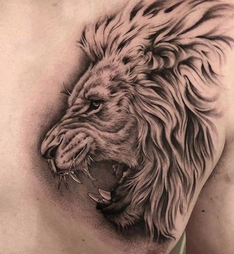 Lion Chest Tattoo, Full Chest Tattoos, Big Cat Tattoo, Tattoo Artist Tattoo, Lion Tattoo Sleeves, Realistic Tattoo Sleeve, Lion Head Tattoos, Tiger Tattoo Design, Full Sleeve Tattoo Design