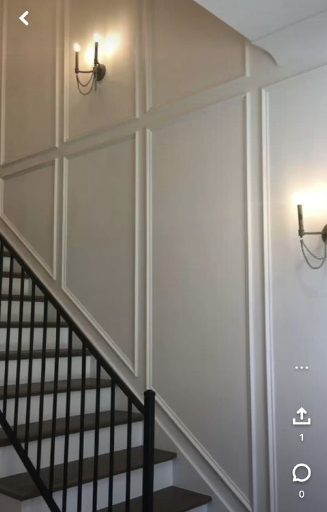 Accent Walls Going Up Stairs, Box Molding On Stairs, Picture Molding Stairwell, Picture Frame Molding Up Stairs, Wall Moulding On Stairs, Box Trim Staircase, Wall Trim Moulding Stairs, Wanescotting Staircase, Molding Up Staircase