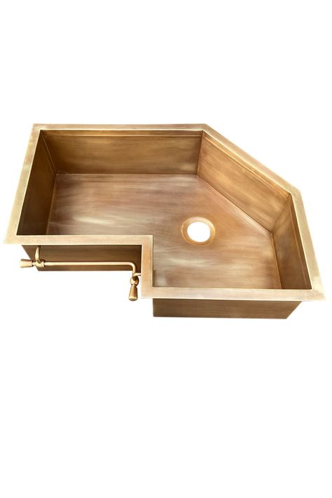 2mm/14gauge brass aged brush Corner sinks. Design with a tower bar. Can be customizd based on customer request even in material, patina and dimension. Sink With Towel Bar, Kitchen Sink Corner, Sinks Design, Gold Kitchen Sink, Corner Sinks, Butterfly Bar, Butterfly Kitchen, Corner Kitchen Sink, Brass Kitchen Sink