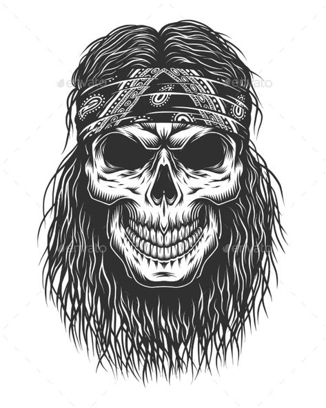 Skull with Hair by imogi | GraphicRiver Skull With Long Hair, Indian Skull Tattoos, Skull Beard, Hair Vector, Indian Skull, Long Hair Images, Tattoo Skull, Hair Tattoo, Curly Hair Drawing