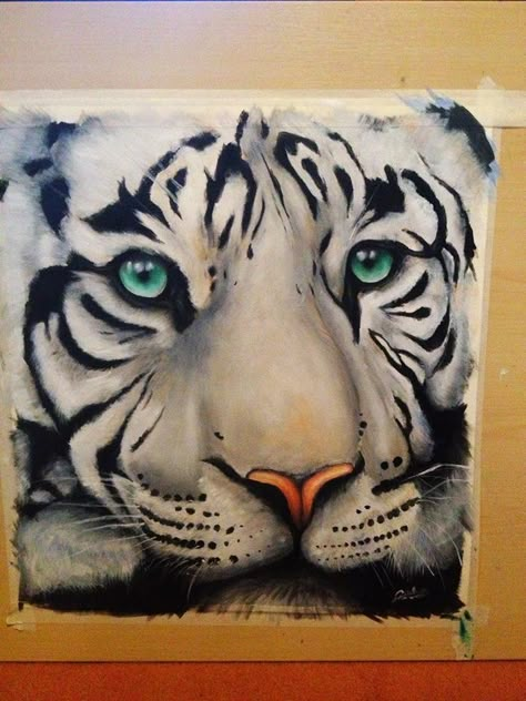 Oil painting of white tiger -amber marsh Tiger Painting Acrylic Canvases, White Tiger Painting, White Tiger Art, Folk Art Paintings, Scratchboard Art, Tiger Painting, Lion Painting, Painting Canvases, Soyut Sanat Tabloları