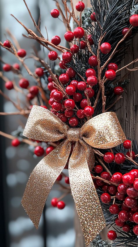 Embrace the festive spirit with this stunning Christmas wreath! 🌟 The vibrant red berries and shimmering golden bow bring a touch of elegance and warmth, capturing the cozy essence of the holiday season. Perfect for adding a cheerful charm to your home decor! 🎄✨ #Christmas #wreath #holiday #decor #festive #red #gold #cozy #home #style #seasonal #cheer #celebration Christmas Wreaths Aesthetic, Red And Gold Christmas Aesthetic, Christmas Wreath Wallpaper, Cheer Celebration, Oktoberfest Necklace, Red Christmas Aesthetic, Natal Aesthetic, Red Green And Gold Christmas, Happy Valentines Day Pictures