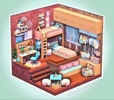 Sims 4 Twins Bedroom, Sims 4 Kids Bedroom, Sims 4 House Inspiration, Cozy Penthouse, Sims 4 Room, Sims Room, Sims Interior, Sims Decor, Sims4 House