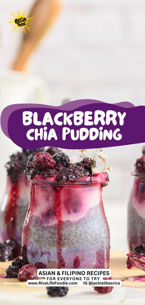 blackberry chia pudding served in small glass jars topped with lots of blackberries and blackberry sauce Blackberry Chia Pudding, Chia Pudding Recipe, Say Good Morning, Chia Pudding Recipes, Guilt Free Dessert, Chia Seed Pudding, Fiber Rich, Pudding Recipe, Chia Pudding