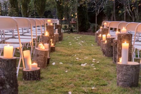 Wedding Aisle Decorations Candles, Candle Lit Wedding Aisle, Wedding Isle Candles, Rustic Prom, Candle Isle, Wedding Aisle Decorations Outdoor, Wood Centerpieces Wedding, Aisle Candles, Wedding Walkway