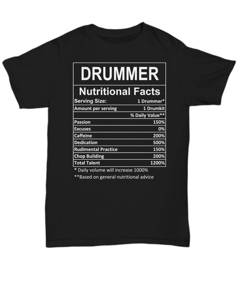 Drummer T Shirts, Drummer Gifts, Good Brands, Band Tees, Gifts For Men, Favorite Shirts, Nutrition Facts, Clothing Items, Favorite Outfit