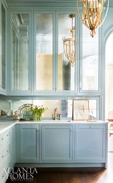 Perfect Translation - Atlanta Homes and Lifestyles Oval Room Blue, Suzanne Kasler, Classic White Kitchen, Harrison Design, Room Blue, Blue Cabinets, Atlanta Homes, Butler's Pantry, Blue Kitchens