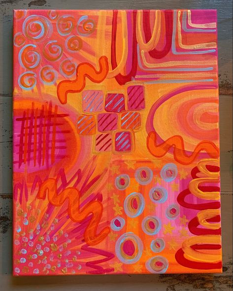 Polychromatic Painting Design, Affirmations Art Project, Cute Colorful Paintings, Big Simple Painting Ideas, Sticker Canvas Art, Mindfulness Painting Ideas, Non Objective Art Drawings, Abstract Funky Art, Swirly Art Abstract Paintings