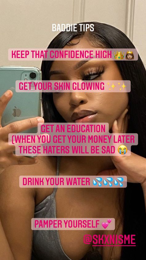 Baddie tips to help you glow up. Selfcare tips for black women. Black woman luxurious. How To Glow Up Black Women, Glow Up Tips Black Women, Baddie Personality, Glow Up Black Women, Tips Clear Skin, Tips For Black Women, Selfcare Tips, Baddie Vibes, Skin Goals