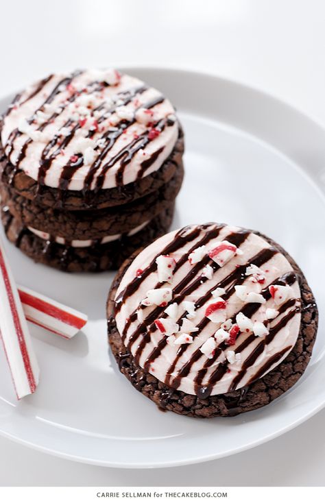 Candy Cane Brownie Cookies | The Cake Blog Cookies With Candy, Peppermint Brownie Cookies, Simple Holiday Cookie Recipes, Easy Holiday Cookies, Peppermint Brownies, Christmas Cake Recipes, Candy Cakes, Christmas Cookies Easy, Cake Blog