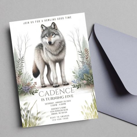 Husky Birthday Party, Wolf Themed Birthday Party, Wolf Birthday Party, Husky Birthday, Wolf Party, Wolf Birthday, Invitation Minimalist, Boho Minimalist, Grey Wolf