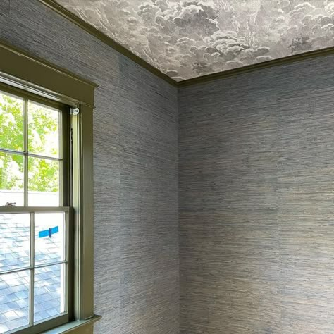 Grasscloth Bathroom Wallpaper, Grasscloth Laundry Room, Grass Cloth On Ceiling, Painted Grasscloth Wallpaper, Grasscloth Hallway, Grasscloth Nursery, Wallpaper On Bedroom Ceiling, Grasscloth Bedroom, Grasscloth Wallpaper Bedroom