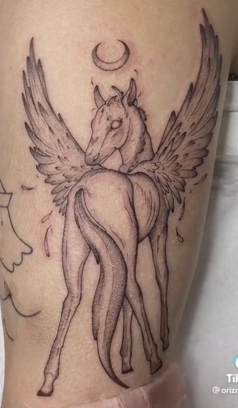 Spooky Animal Tattoos, Thestral Tattoo, Pegasus Tattoo, Small Colorful Tattoos, Tech Tattoo, Unicorn Tattoos, Bunny Tattoos, Sick Tattoo, Horse Tattoo