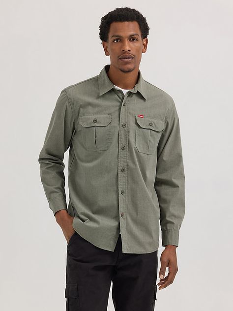 Men's Relaxed Fit Stretch Shirt | Men's SHIRTS | Wrangler® Fitted Denim Shirt, Wrangler Shirts, Men's Apparel, Collared Shirt, Men's Shirts, Denim Shirt, Upper Body, Collar Shirts, The Man