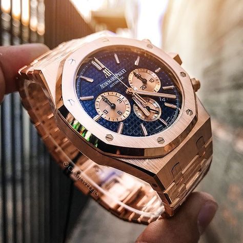 Rose Gold AP Royal Oak with Blue Dial $49,500 Audemars Piguet Gold, Ap Royal Oak, Mens Rose Gold Watch, Audemars Piguet Watches, Amazing Watches, Expensive Watches, Hand Watch, Rose Gold Watches, Stylish Watches