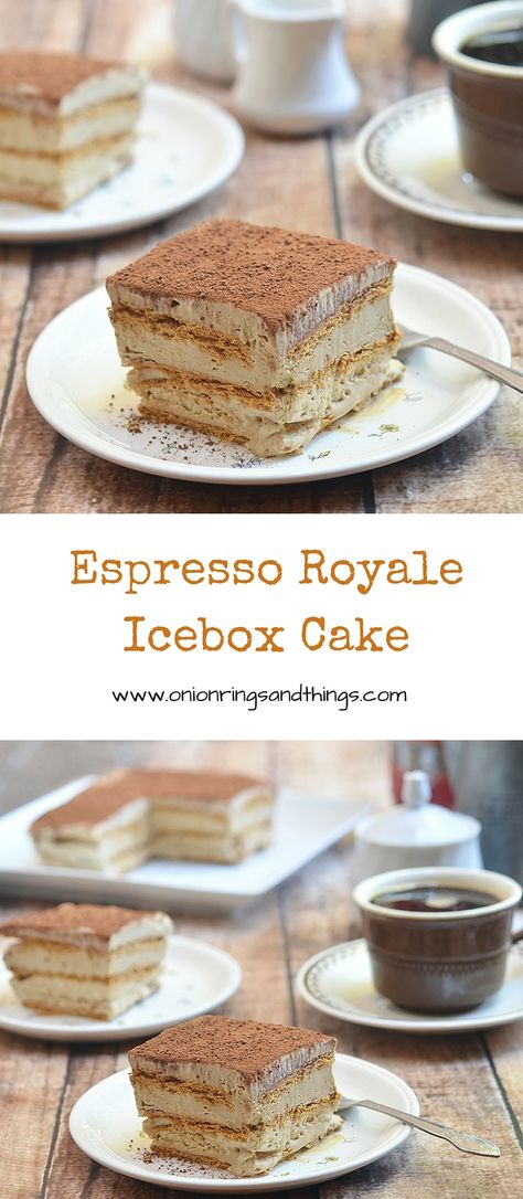 Espresso Royale Icebox Cake is a refrigerator cake made with delicious layers of graham crackers and coffee-laced mousse; so simple to make, you're just 5 ingredients away from this delightful treat Espresso Mousse, Party Ideas Summer, Refrigerator Cake, Icebox Cakes, Ice Box Cake, Biscuits Graham, Dump Cakes, Food Boards, Cupcakes Recipes