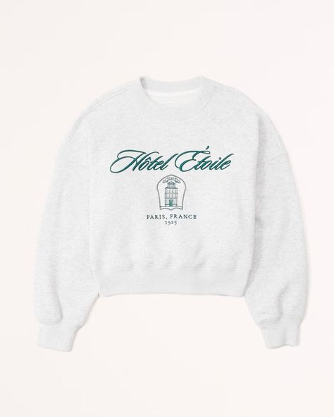 Women's Destination Crest Sunday Crew | Women's Tops | Abercrombie.com Sleep Pants, Comfy Sweatshirt, Gray Green, Embroidered Design, Women Lace, American Apparel, Paris France, Abercrombie Fitch, Women's Intimates