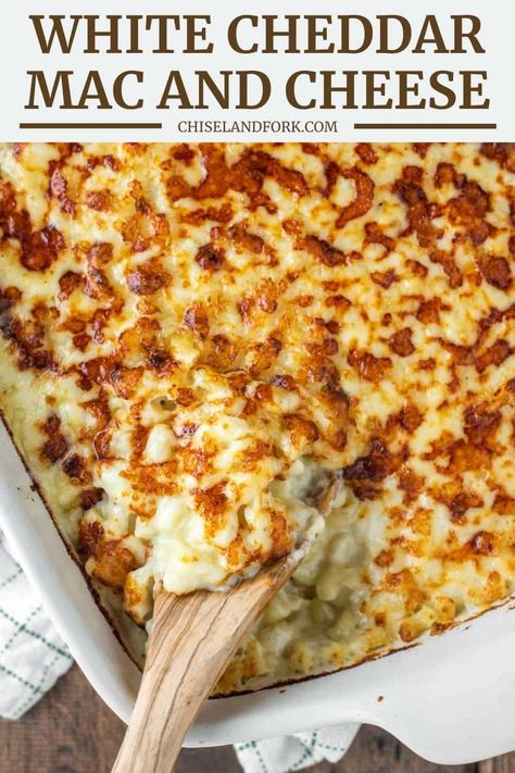 Mac And Cheese Recipe Cheddar, Cheddar Mac And Cheese Recipe, White Cheddar Mac And Cheese, White Mac And Cheese, Cheddar Mac And Cheese, Making Mac And Cheese, Mac Cheese Recipes, Baked Mac N Cheese, Baked Macaroni