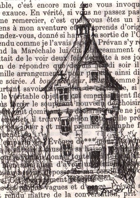 Altered Books Pages, Scrapbook Photos, Castle On The Hill, Newspaper Art, Book Page Art, Old Book Pages, Images Vintage, Painting Painting, Cover Book