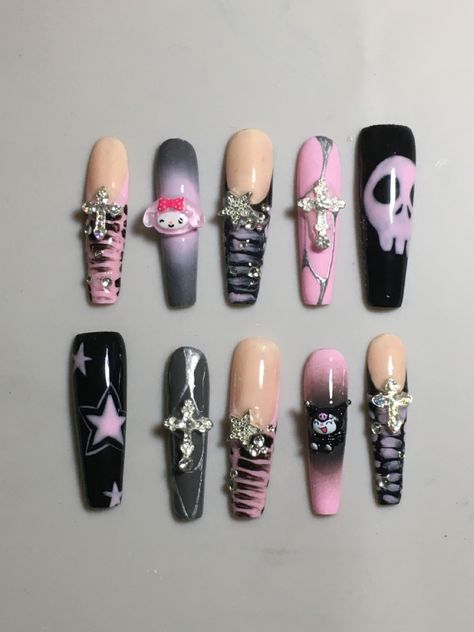 Soul Eater Acrylic Nails, Soul Eater Nails, Monster High Nails, Cute Pink Nails, Medium Nails, Dope Nail Designs, Soul Eater, Nail Inspiration, Nails Inspo