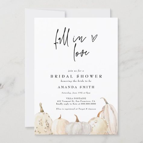 Fall In Love White Pumpkin Autumn Bridal Shower Invitation  Zazzle Autumn Bridal Shower, Fall In Love Bridal Shower, Fall Bridal Shower Invites, Autumn Bridal, Pumpkin Autumn, Fall Bridal Shower, White Pumpkins, Invitation Sizes, Bridal Shower Invitation