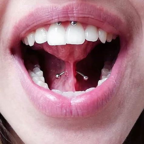 Tongue web piercing Frenulum Tongue Piercing, Under Tongue Piercing, Fun Piercings, Tongue Web, Tongue Web Piercing, Frenulum Piercing, Web Piercing, Piercing Inspo, Pretty Ear Piercings