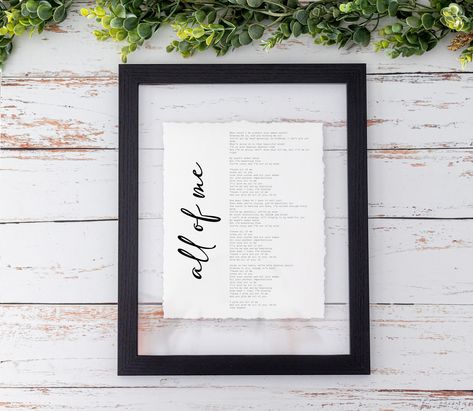 Framed Lyrics, Speech Wedding, Favorite Song Lyrics, First Anniversary Paper, Wedding Song Lyrics, Textured Watercolor, Personalized Grandma Gifts, Song Lyric Print, Art Christmas Gifts