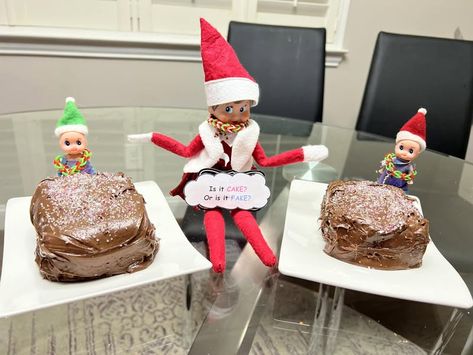 Elf Is It Cake, Elf On The Shelf Is It Cake, Is It Cake Elf On The Shelf, Is It Cake, It Cake, Store Bought Cake, Elf On Shelf, Elf Ideas, Elf On The Shelf Ideas