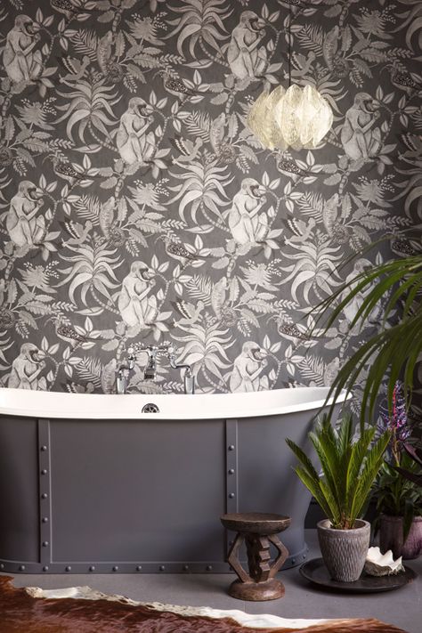 Cole & Son Ardmore wallpaper collection is a collaboration with Ardmore Ceramic Art celebrating African traditions and culture. Colourful and quirky, this African inspired wallpaper collection features exotic flora and majestic fauna. Use it to make a design statement in your home. #coleandson #wallpaper Bathroom Wallpaper Trends, Cole Son Wallpaper, Son Wallpaper, Charcoal Wallpaper, Cole And Son Wallpaper, Classic Wallpaper, Bathroom Plants, Bathroom Wallpaper, Old Stone