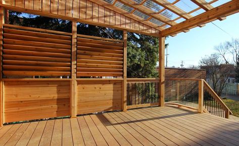 Outdoor Yoga Studio, Steep Gardens, Pergola Curtains, Louvered Pergola, Cedar Lumber, Patio Pergola, Pergola Lighting, Iron Lanterns, Pergola With Roof