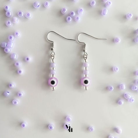 Purple Evil Eye, Handmade Beaded Earrings, Evil Eye Beads, Earrings Aesthetic, Yangon, Evil Eye Earrings, Handmade Earrings Beaded, Earrings Purple, Eye Beads