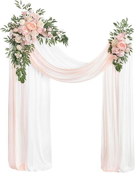 Ling's moment Basic Arch Flowers with Drapes (Set of 4 ) - 2pcs Flower Swag with 2pcs Arch Drapes for 5ft x 6ft Arbor Decoration Hanging Flower Arrangements, Rose Arbor, Wedding Archway, Cascading Bridal Bouquets, Reception Backdrop, Boho Wedding Bouquet, Draping Fabric, Wedding Arch Flowers, Arch Flowers