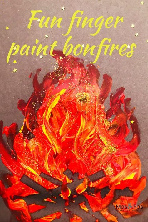 Fun finger paint bonfire paintings - bonfire night craft for kids Autumn Finger Painting, Bonfire Art For Kids, Bonfire Night Crafts For Kids, Bonfire Activities For Kids, Bonfire Night Eyfs Activities, Guy Fawkes Activities For Kids, Bonfire Night Kids Crafts, Bonfire Crafts For Kids, Bonfire Night Kids